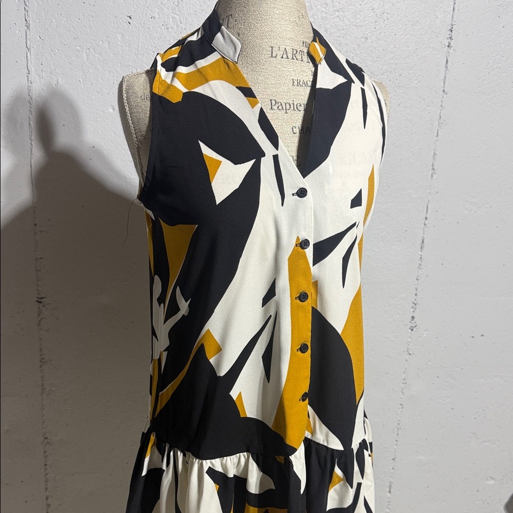 Nine West Black and Yellow Patterned Dress